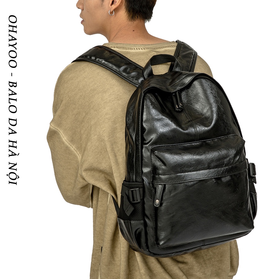 Balo da nam nữ Ohayoo phong cách Hàn Quốc Ulzzang đi học đi chơi, cặp da nam nữ chống nước đựng laptop