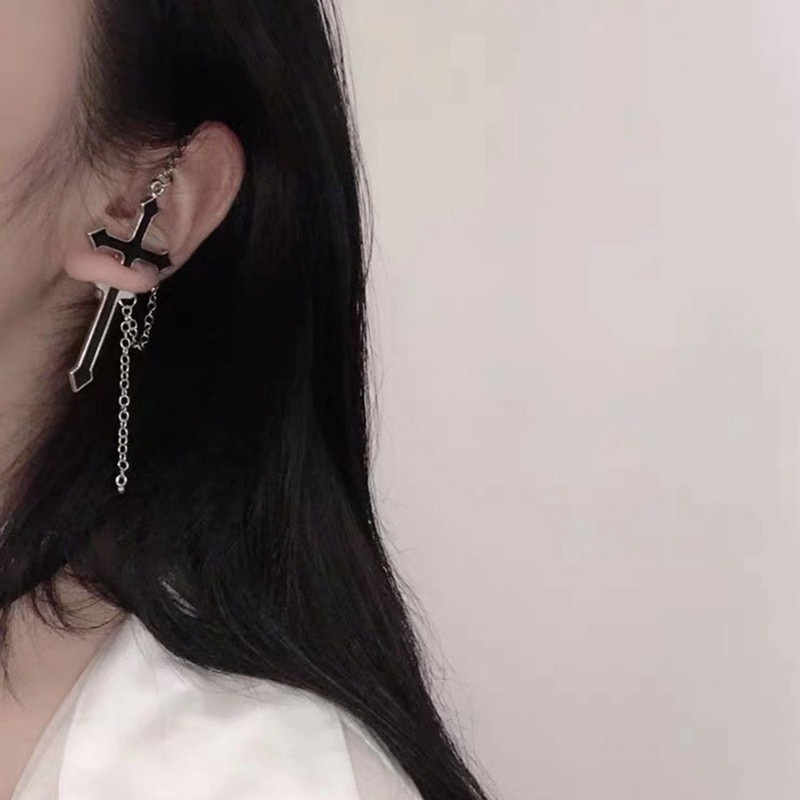 Bông tai hình chữ thập có khóa kéo thời trang cho nam và nữ