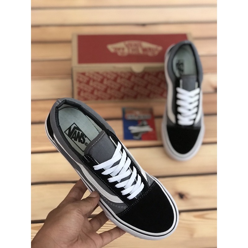 Giày Thể Thao Vans Oldschool Thiết Kế Màu Đen Xám Thời Trang Cá Tính