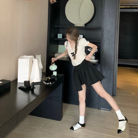 【Hana and Alice】Áo Thun POLO Dệt Kim Tay Ngắn Thiết Kế Trẻ Trung Cá Tính