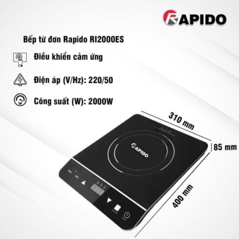BẾP TỪ ĐƠN VÀ BẾP HỒNG NGOẠI ĐƠN Í2000EC - HÀNG CHÍNH HÃNG CỦA RAPIDO