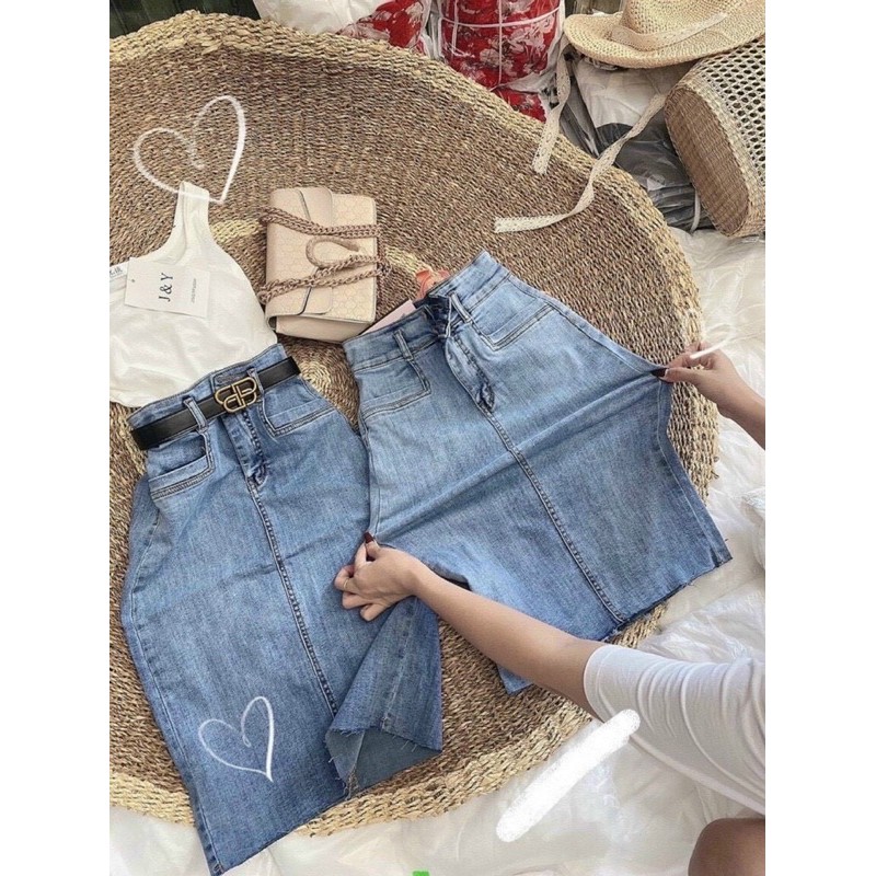 chân váy jean dài co giãn tốt, lưng ( cạp ) siêu cao ( hình thật 100% ) | BigBuy360 - bigbuy360.vn