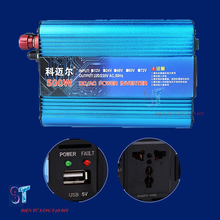 BỘ CHUYỂN ĐỔI ĐIỆN INVERTER 12V DC LÊN 220V-500W