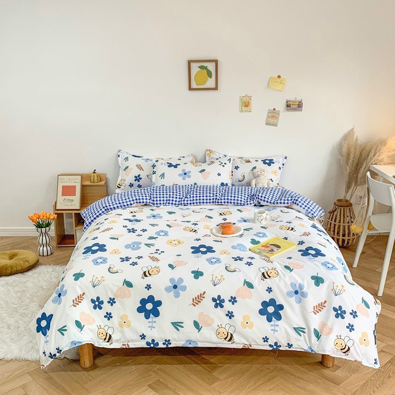 Bộ chăn ga gối Cotton Poly drap giường Hàn Quốc miễn phí bo chun ga giường bọc đệm