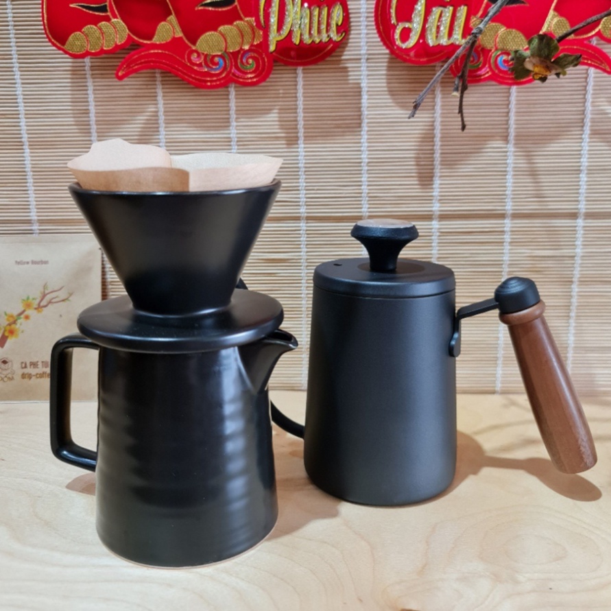 Bộ phễu pha cà phê phương pháp V60 gốm phong cách Châu Âu