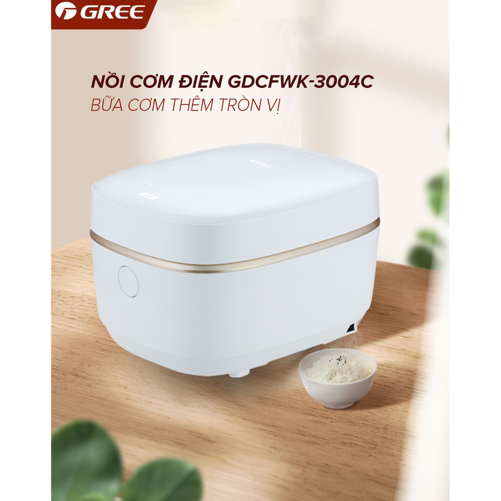 Nồi Cơm Điện Gree GDCFWK-3004C- 1L 900W - Lòng nồi làm từ chất liệu thép không ghỉ, dày 2mm - Điều khiển cảm ứng