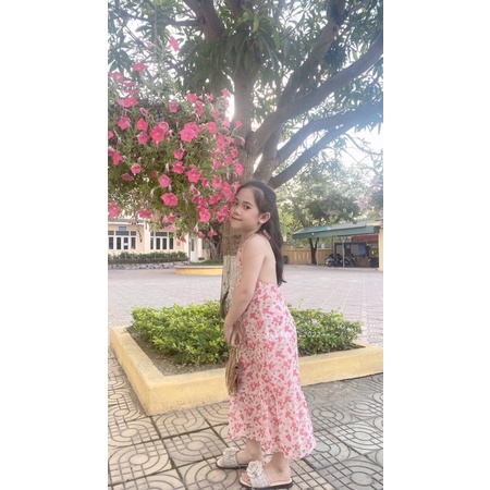 Váy bé gái hoa nhí, đầm bé gái hoa nhí 2 dây hở lưng đi biển đi chơi siêu xinh