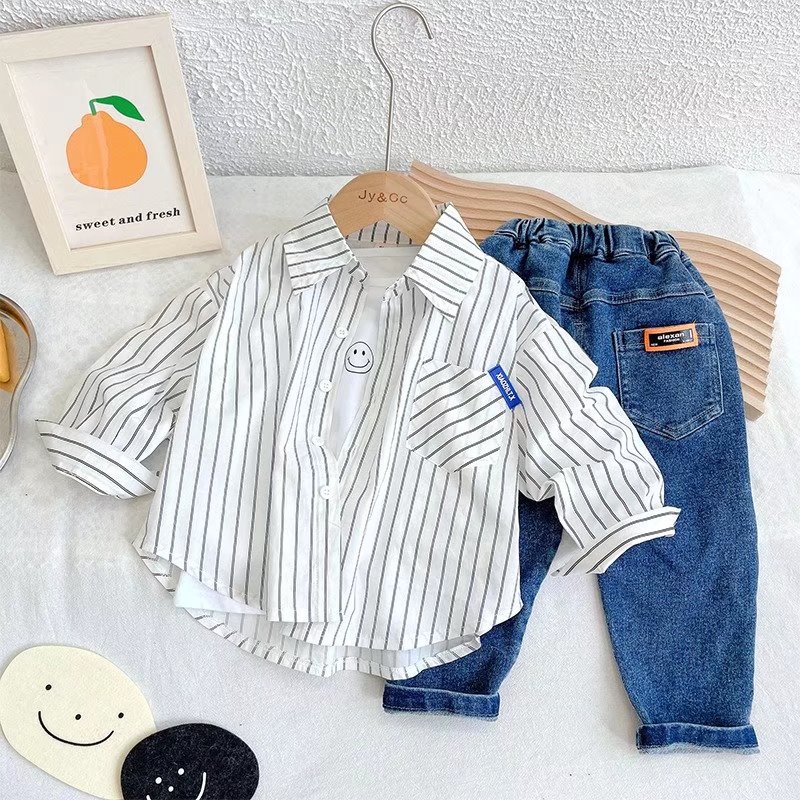 Áo sơ mi BXPB tay dài dáng rộng thoải mái phong cách thời trang độc đáo cho bé trai 3-15 tuổi