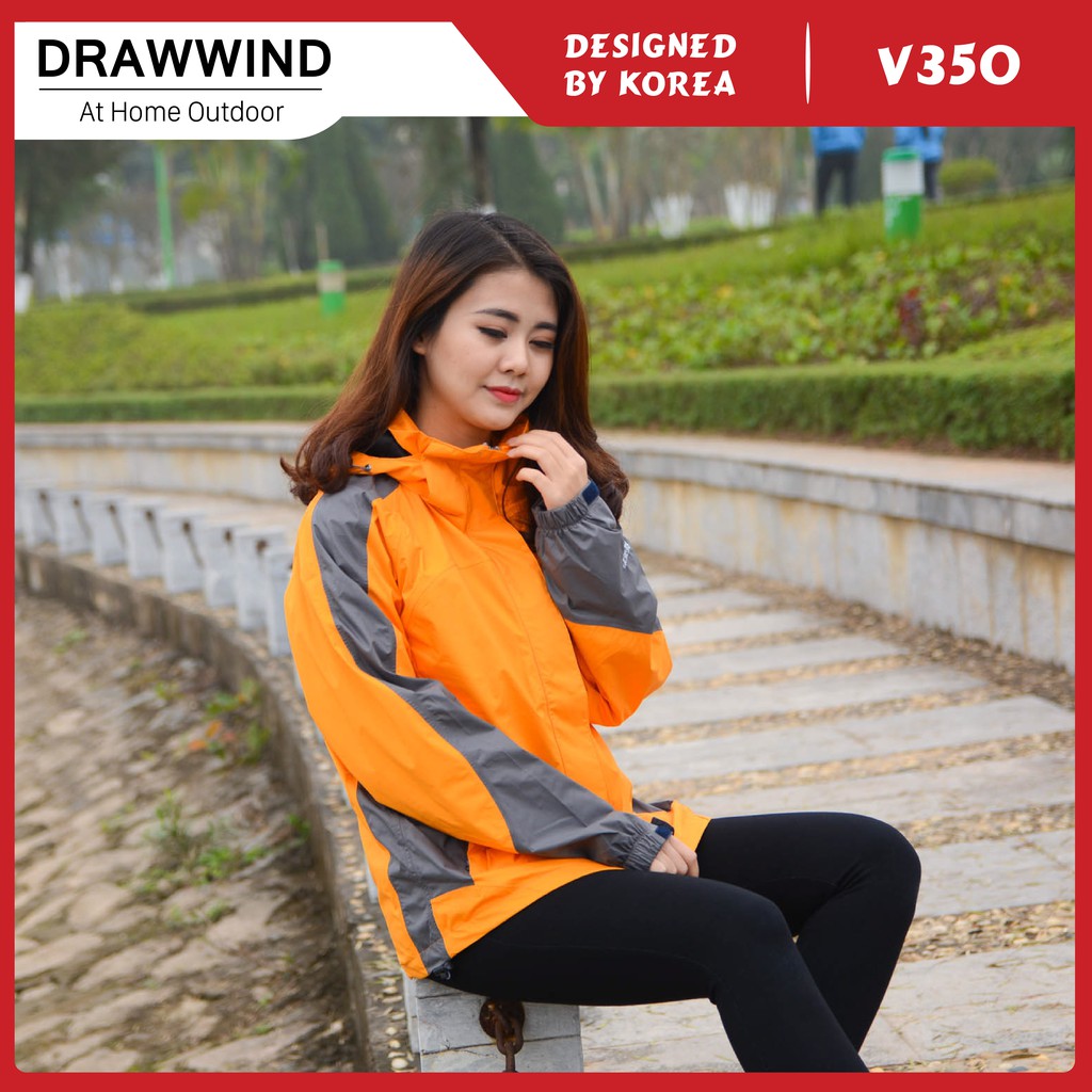 Áo gió 2 lớp nam nữ chống nước màu cam size châu á,khoác dù vải GORE TEX  Drawwind V350