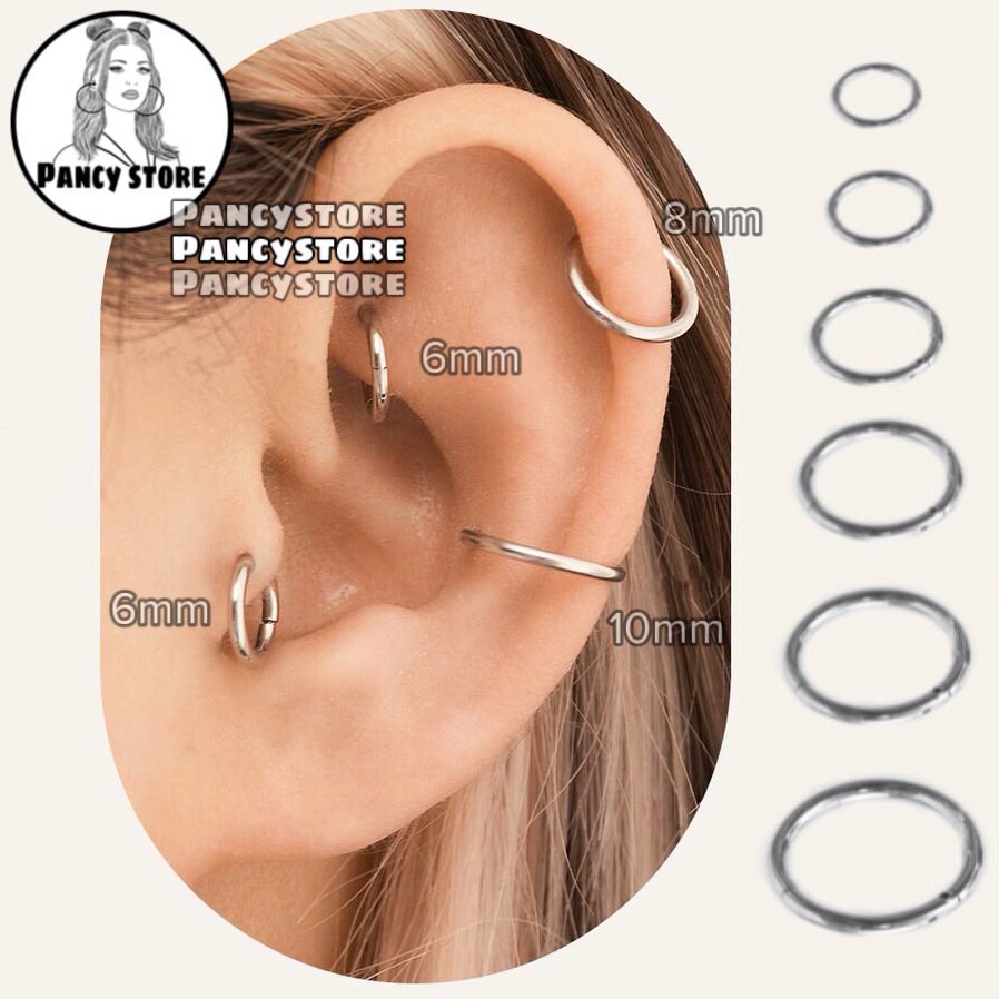 bông tai tròn nút bật slim vòng mỏng khuyên tai trơn nam nữ siêu bền Unisex