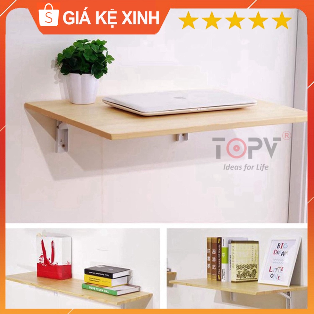 Bàn làm việc học gấp xếp gọn gỗ TopV thông minh kệ bàn treo tường cao cấp cho học sinh sinh viên mini Giá kệ xinh