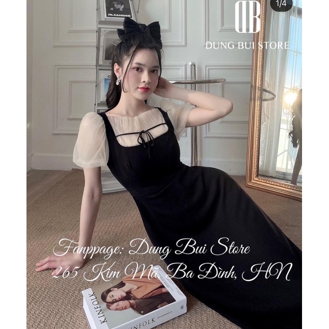 ĐẦM MIDI PHỐI REN KEM NƠ NGỰC