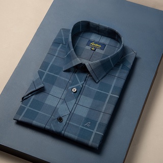 Áo Sơ Mi Nam Công Sở Trung Niên Anton Somianton Màu Xanh Than Kẻ Sọc Dọc Đậm Ngắn Tay Thoáng Mát - YNC130