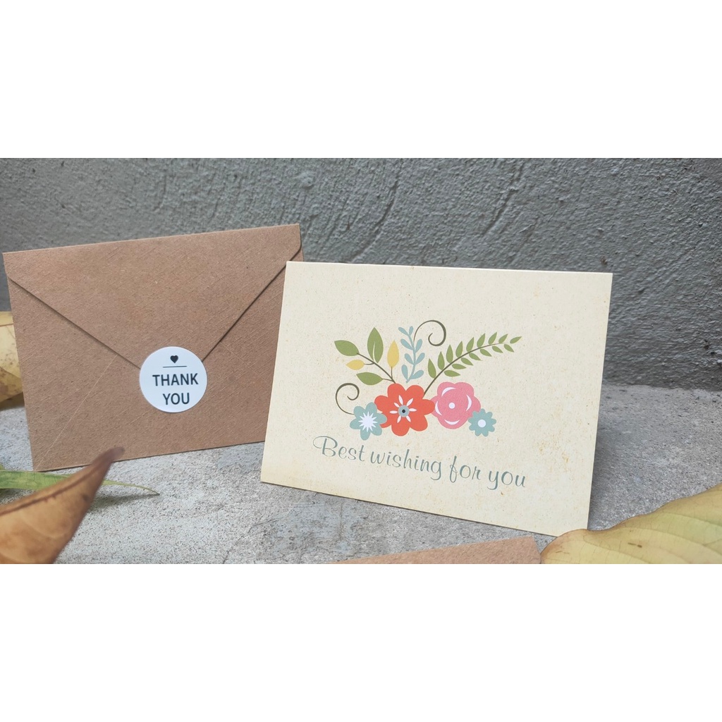 Thiệp cảm ơn thiệp chúc mừng phong cách vintage bằng giấy kraft cao cấp sang trọng kèm phong bì và nhãn dán