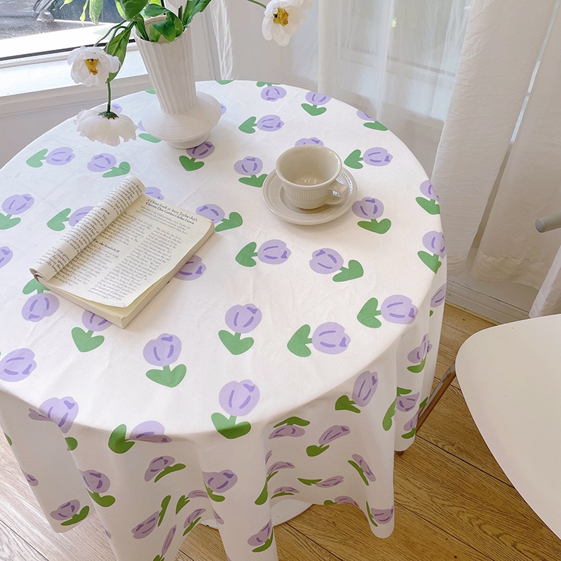 Khăn Trải Bàn Chống Thấm Nước Họa Tiết Hoa Tulip Xinh Xắn Có Thể Tái Sử