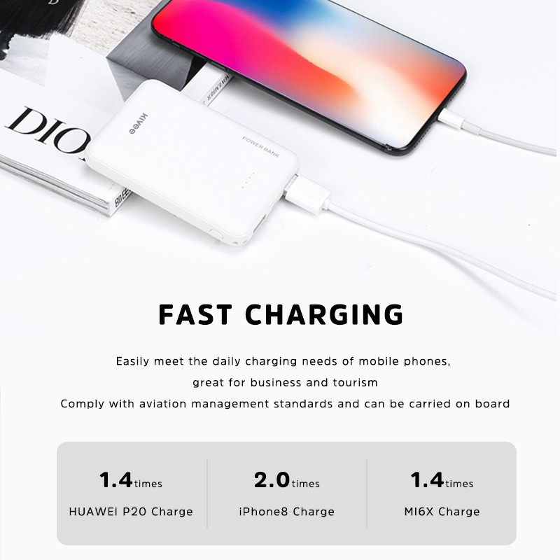 Sạc dự phòng Kivee PT609 5000mAh di động mini với 2 cổng vào USB + 1 cổng vào và đèn LED báo pin