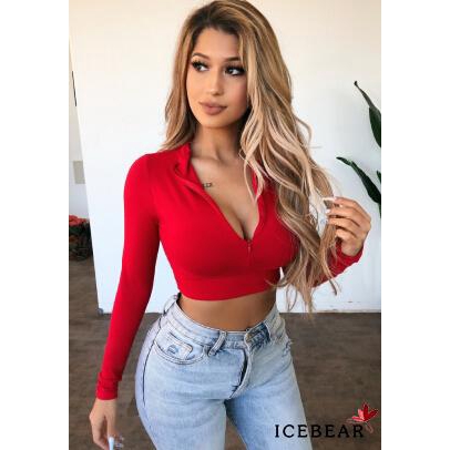 Áo thun nữ dài tay cổ chữ V khoét sâu quyến rũ