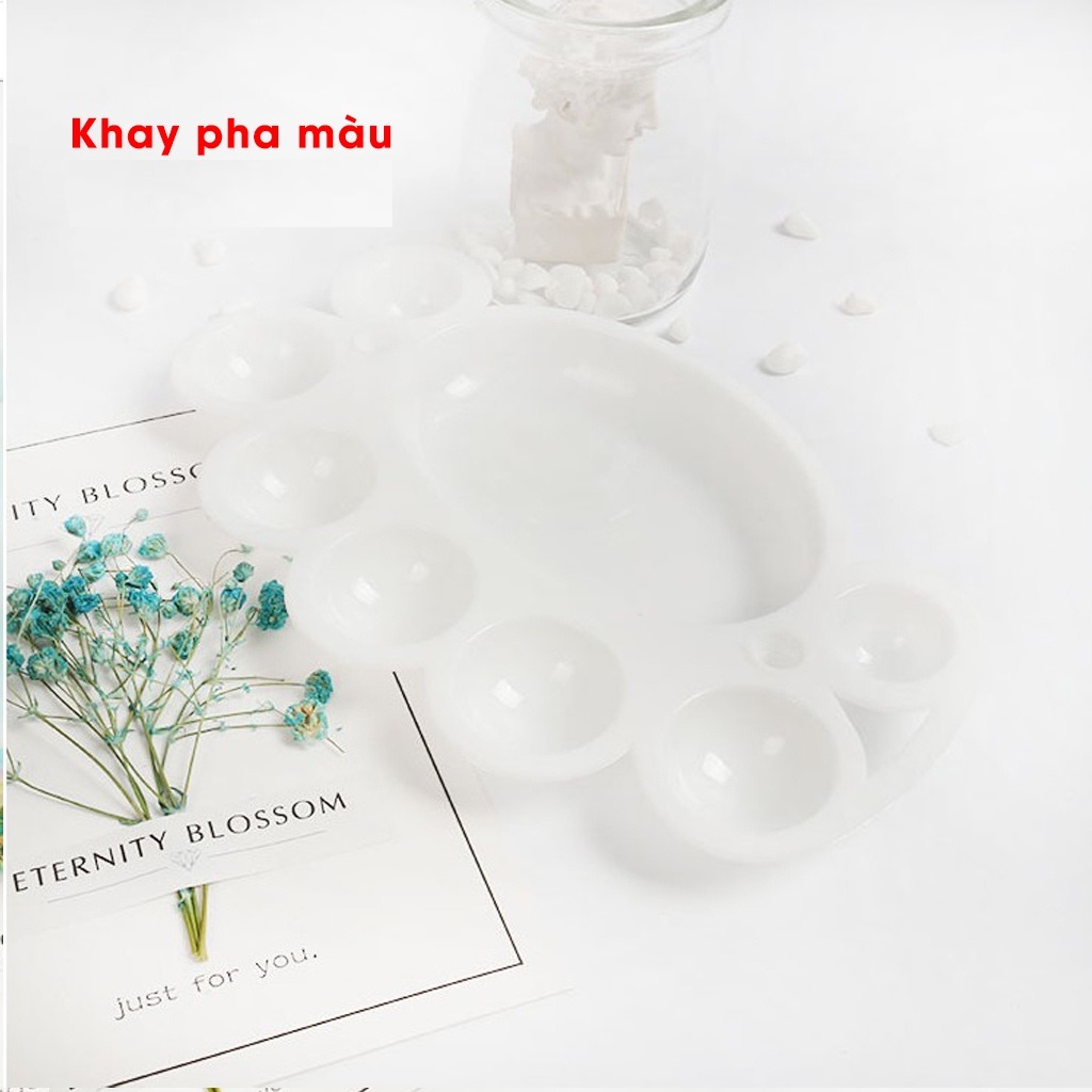 Pallet / Khay pha màu nước / Khay màu Acrylic, Kèm 2 cọ và 6 lọ màu