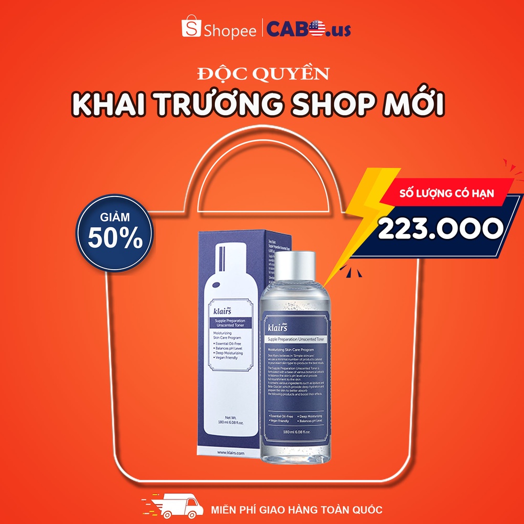 Nước Hoa Hồng Klairs Supple Preparation Toner 180ml [Mẫu Mới]