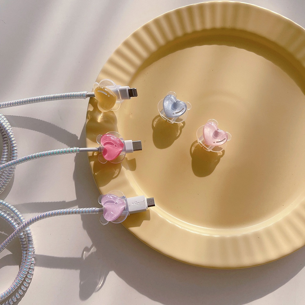 Cáp Dữ Liệu Qipin Đầu Gấu Hoạt Hình Màu Trong Suốt Thông Dụng Cho Apple