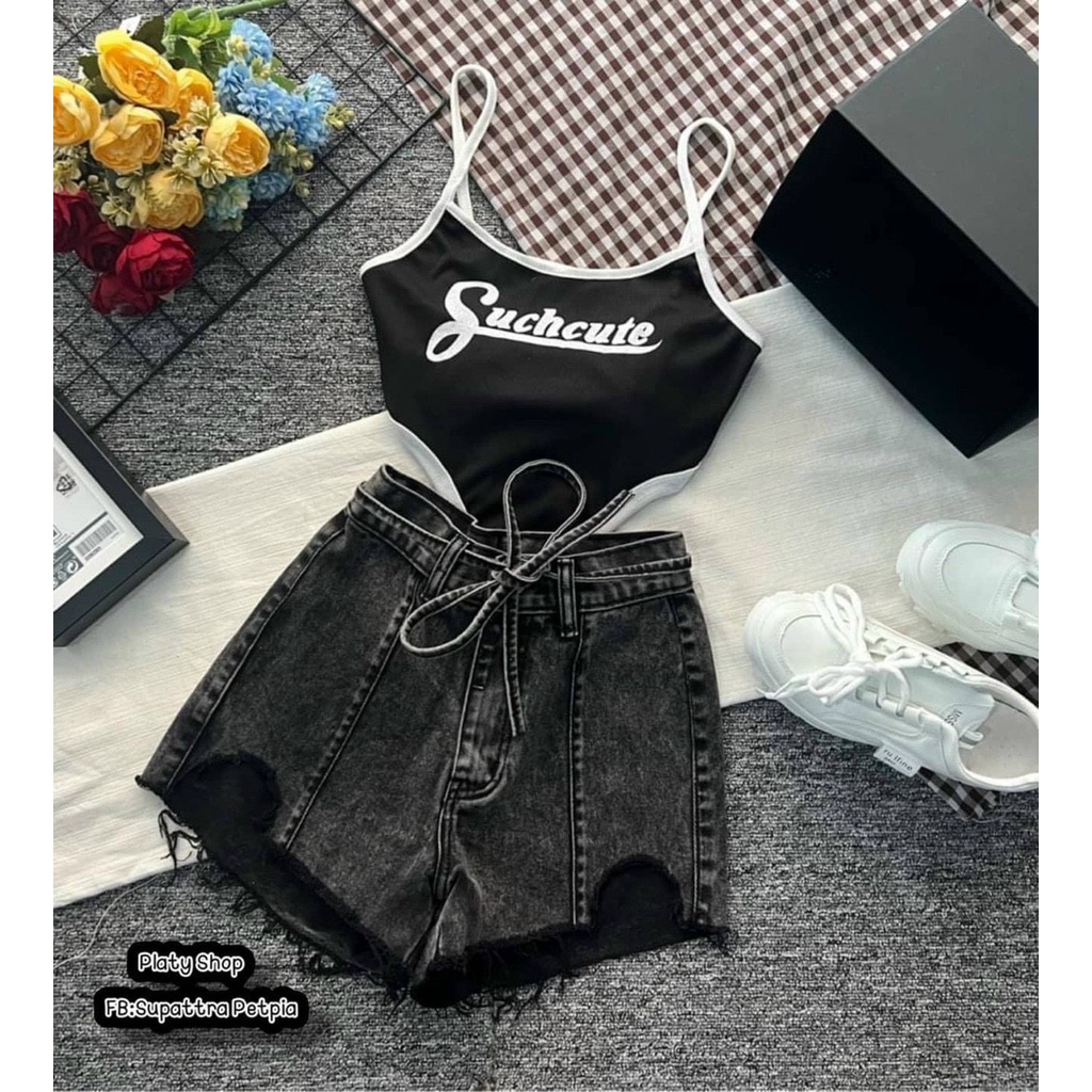 Áo thun kiểu bodysuit 2 dây viền màu chữ trước hot hit sexy đi biển đi chơi chất mát