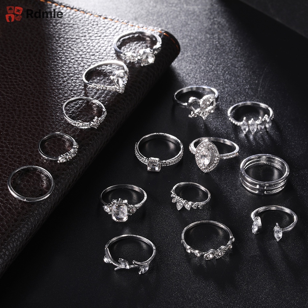 Set 15 Nhẫn Đốt Ngón Tay Đính Đá Phong Cách Bohemian