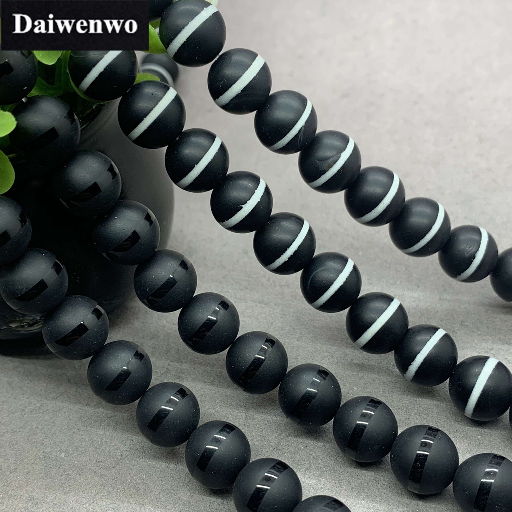 Dây chuỗi hạt đá mã não màu đen tròn 6-12mm tự nhiên dùng làm trang sức DIY
