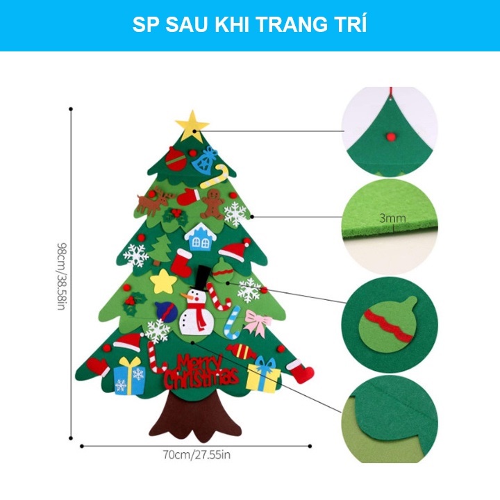 Đồ Chơi Giáng Sinh Cây Thông Noel  Bằng Vải Nỉ Tặng Kèm Đèn, Phụ Kiện Trang Trí Cực Đẹp