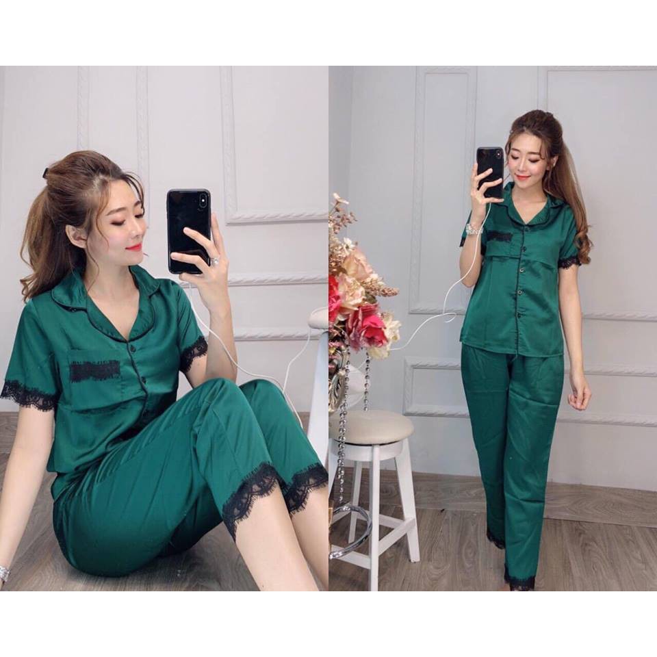 Set  Đồ Bộ Pizama Nữ Mặc Nhà Lụa Cao Cấp Phối Ren Cực Đẹp Cực Sang Kèm Hình Thật Tự Chụp
