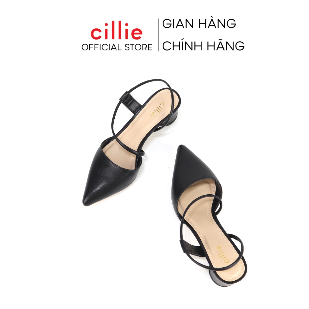 Giày sandal nữ thời trang bít mũi hở hậu quai chéo độc đáo gót trụ cao 5cm Cillie 1012