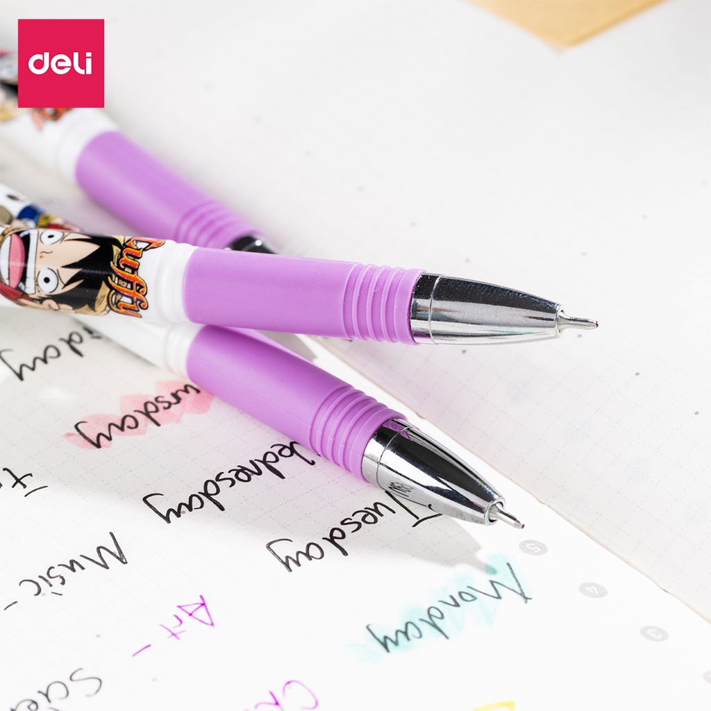 Hộp 12 bút gel Deli One Piece - Vua Hải Tặc G13-PR nét 0.5mm - Mực tím