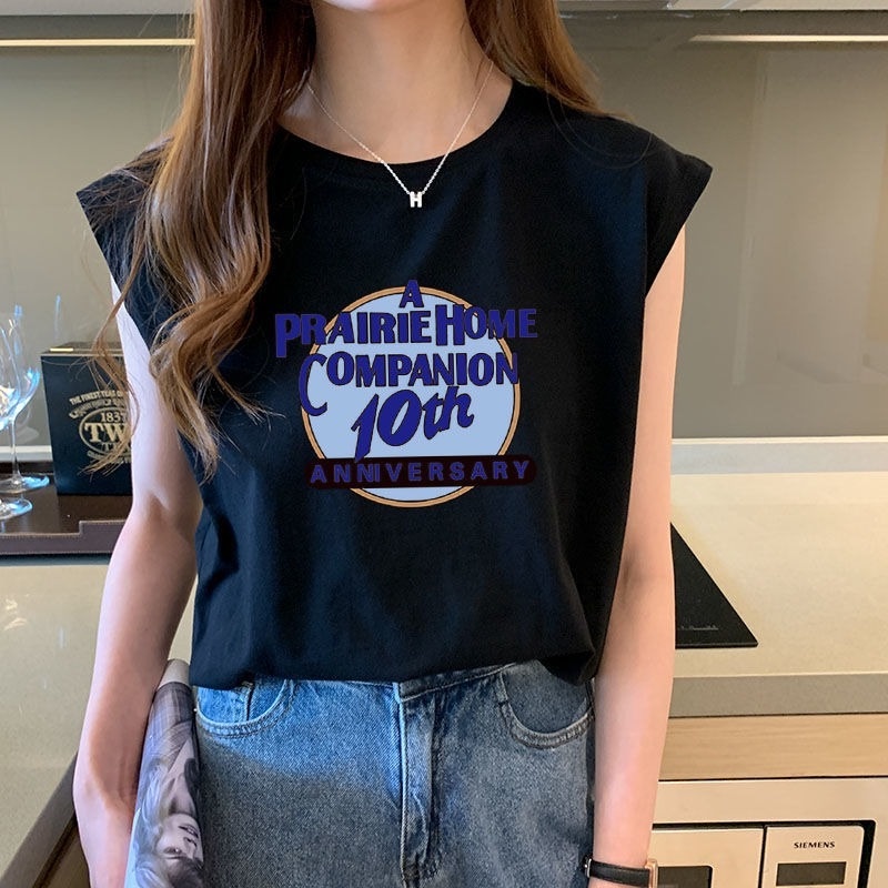 Áo Thun Không Tay Dáng Rộng Màu Trắng Đen Thời Trang Cho Nữ