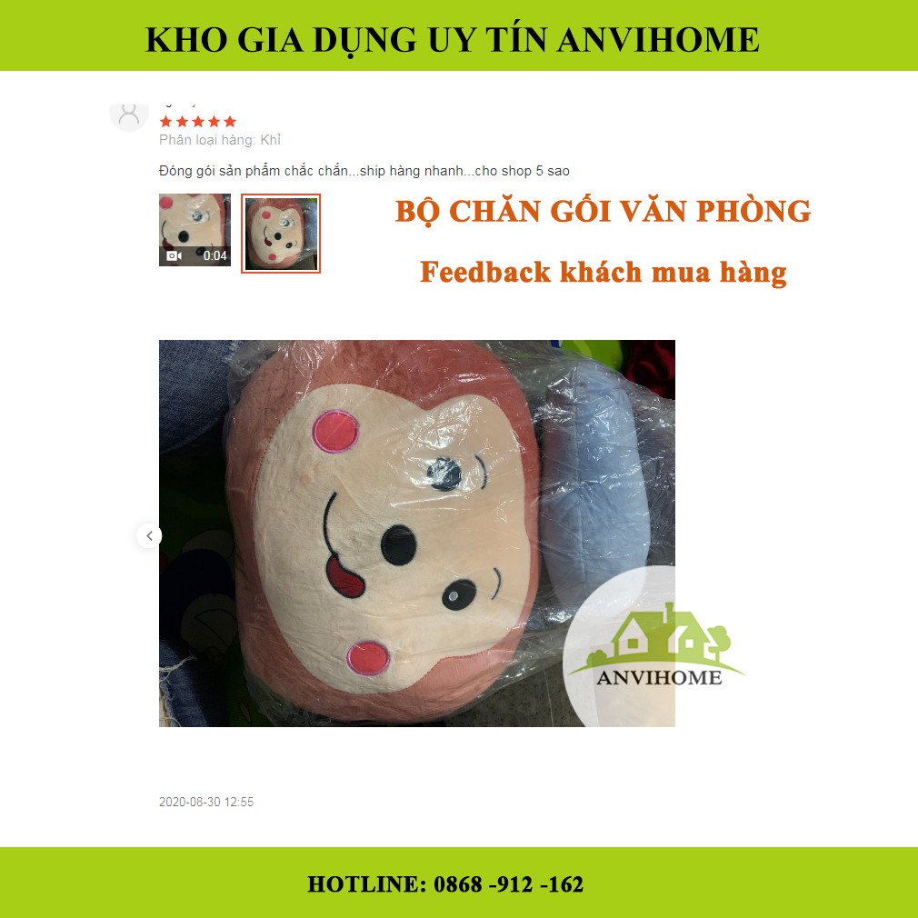 Bộ chăn gối văn phòng, Gối mền văn phòng, Gấu bông có chăn, Gấu bông 3in1 Anvihome hình Mèo, Cún Shiba, Sư tử