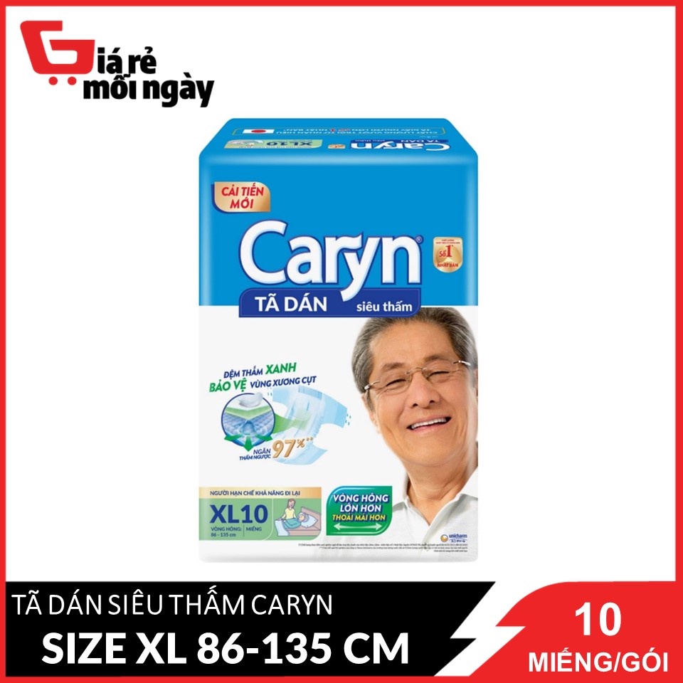 Tã Dán Caryn Siêu Thấm Size XL10 (Vòng Hông 86 - 135cm) 10 miếng