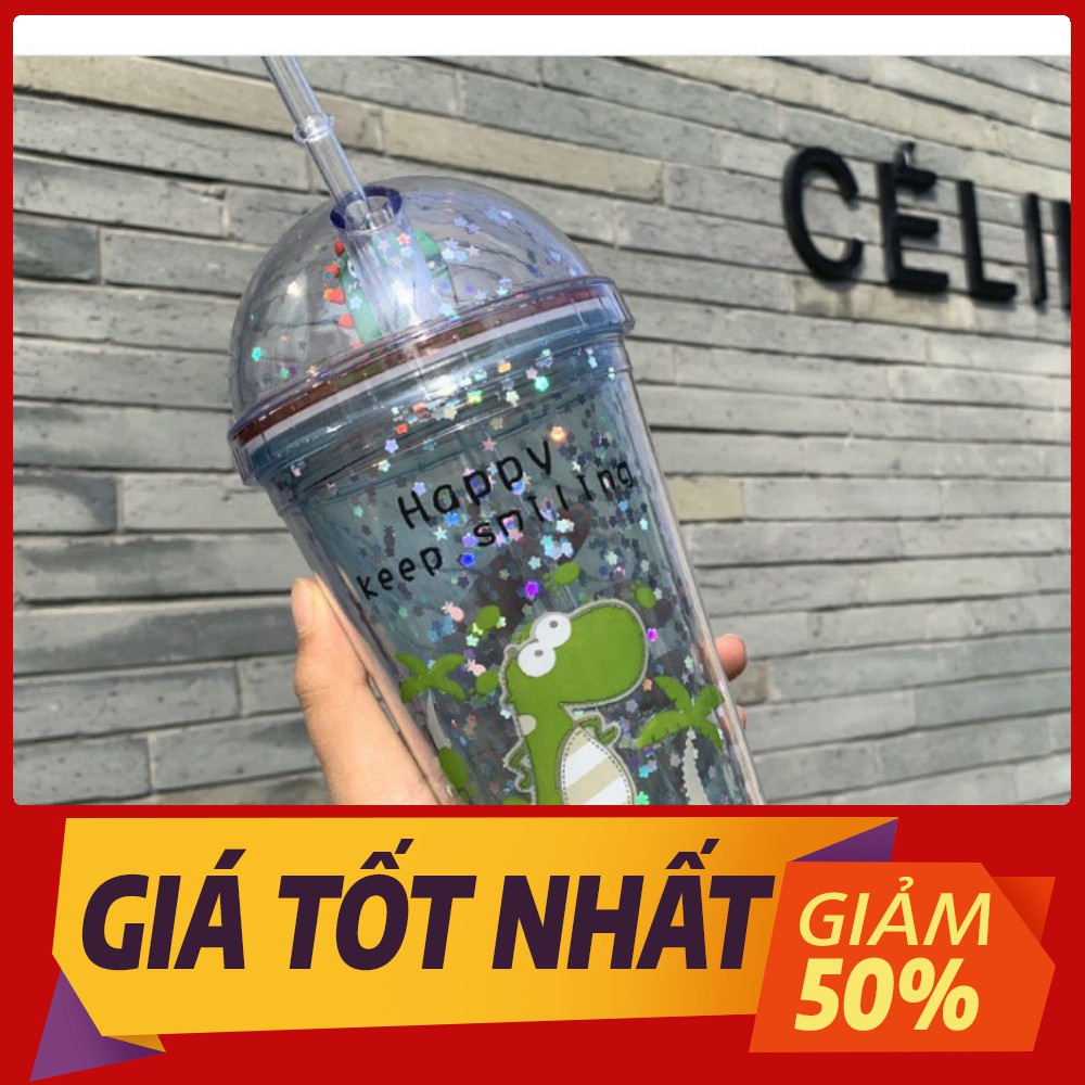 [Sale toàn shop] Bình nước kim tuyến khủng long 800ml