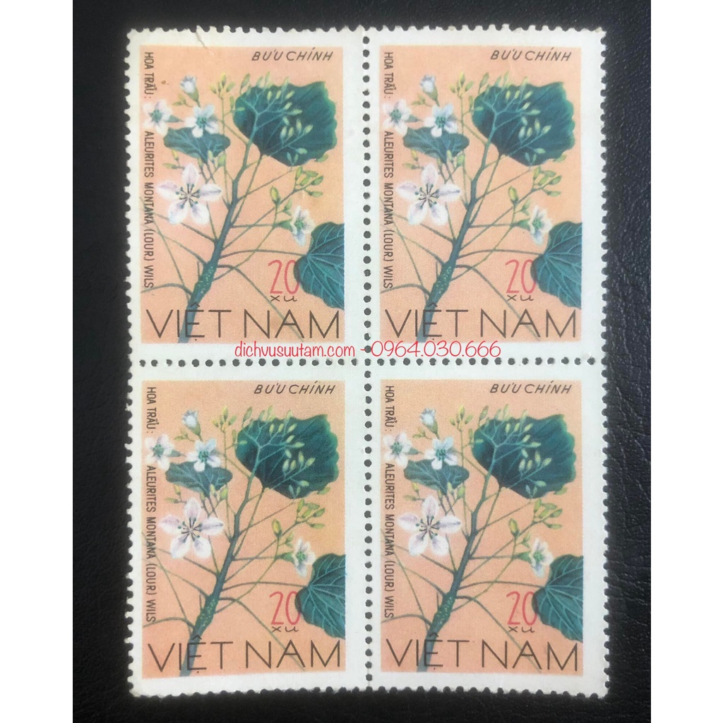 Tem Sống Việt Nam nguyên khối 4 hình ảnh Hoa trầu mệnh giá 20 xu