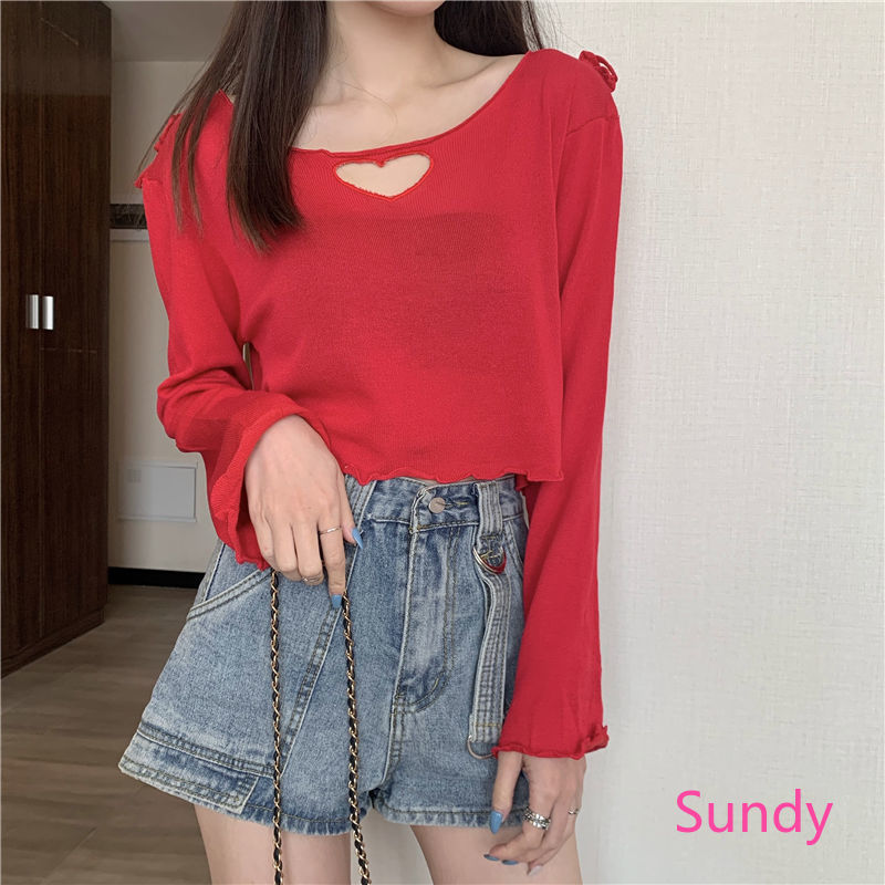 Áo Dệt Kim Tay Dài Phối Ren Phong Cách Hàn Quốc Thời Trang Nữ