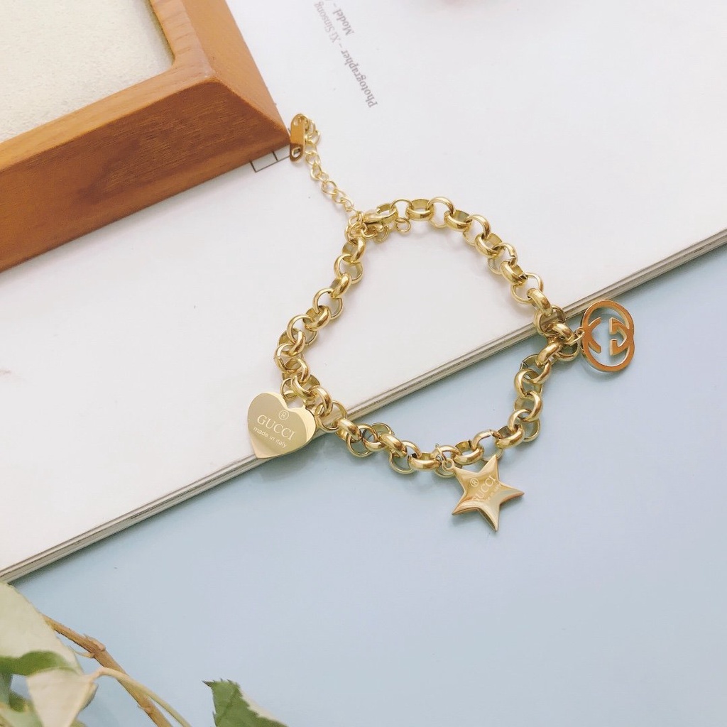 GUCCI Vòng đeo tay bằng thép titan họa tiết chữ GG thời trang thanh lịch cho nữ