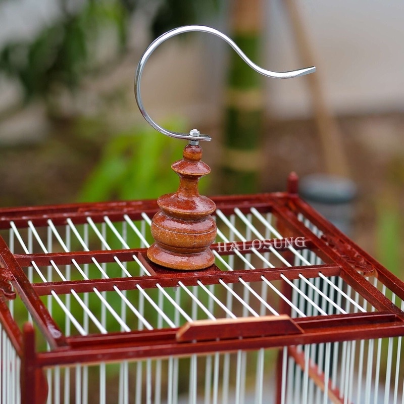 Lồng chim chào mào gỗ đỏ cao cấp kèm phụ kiện