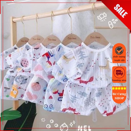 Bộ cotton Giấy Cộc Tay Cài Vai Cho Bé Sơ Sinh Đến 14 kí, giao mẫu ngẫu nhiên theo giới tính