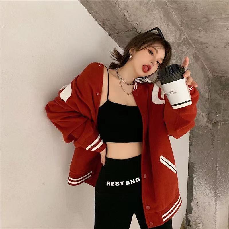 Áo khoác bóng chày dày dáng rộng thời trang thu đông mới 2021