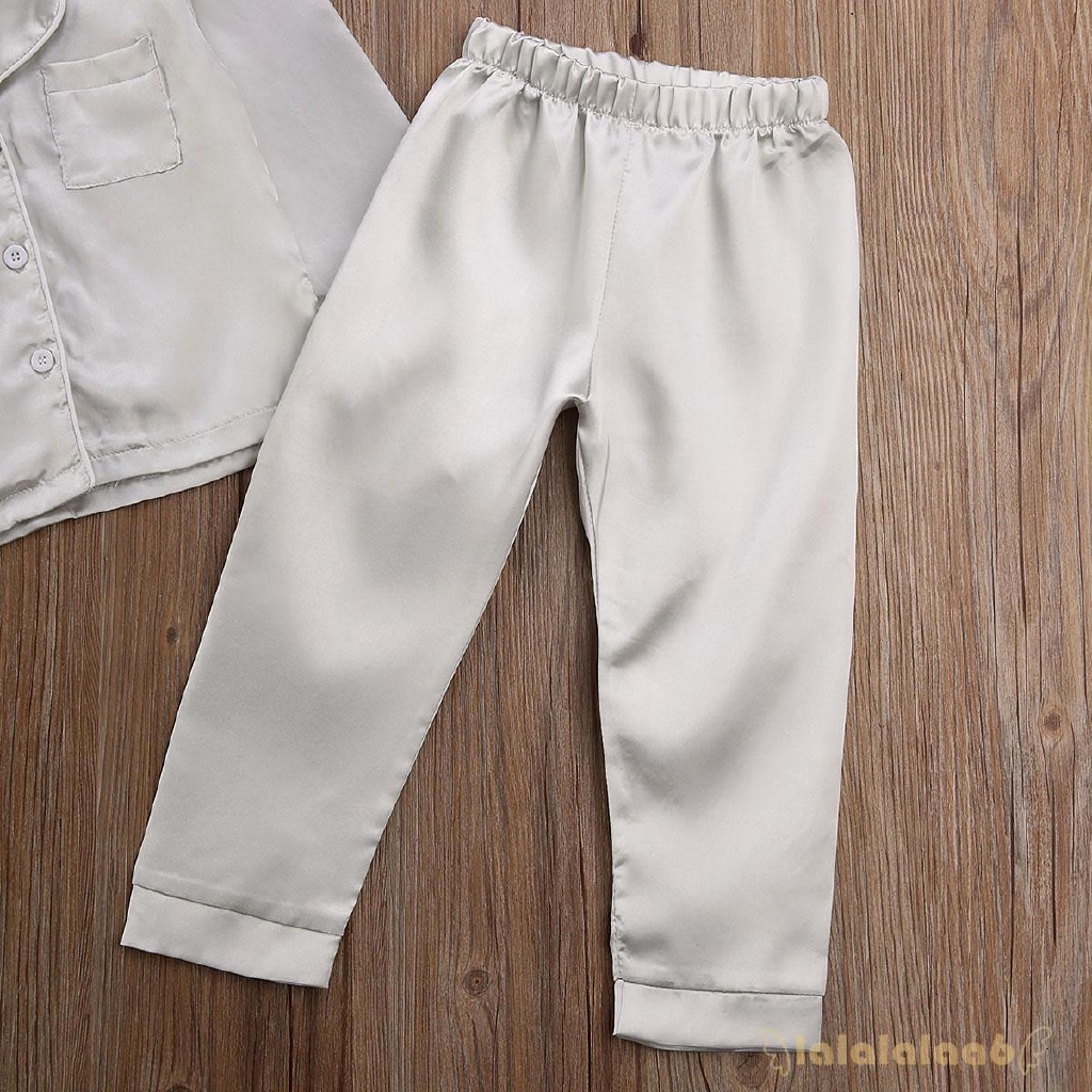 ◕ω◕Baby Satin Pajamas Long Sleeve Button-Down Sleepwear