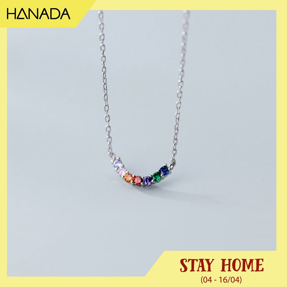 Dây Chuyền Bạc 925 Hanada N-2-S-0181 Vòng Cổ Cầu Vòng Nhiều Màu Đá F8