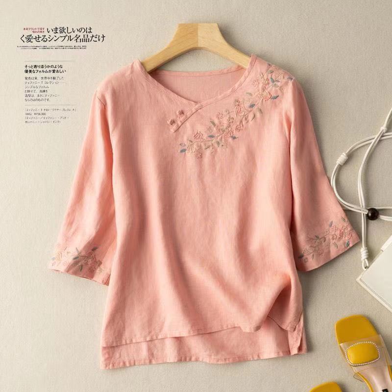 ☻ L O T U S ☻ Áo Kiểu Tay Ngắn Thêu Hoa Plus Size CAL1728