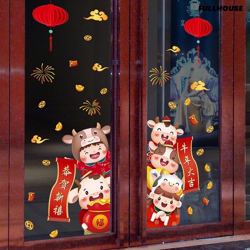 Decal Dán Cửa Hoạ Tiết Mừng Năm Mới