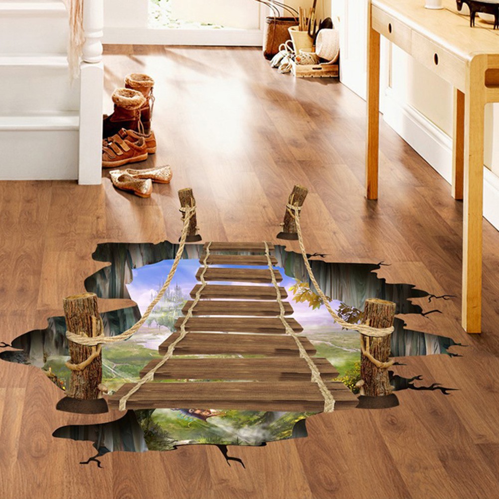 Bộ Tranh Decal 3D Trang Trí Dán Tường Hình Cầu Gỗ Treo