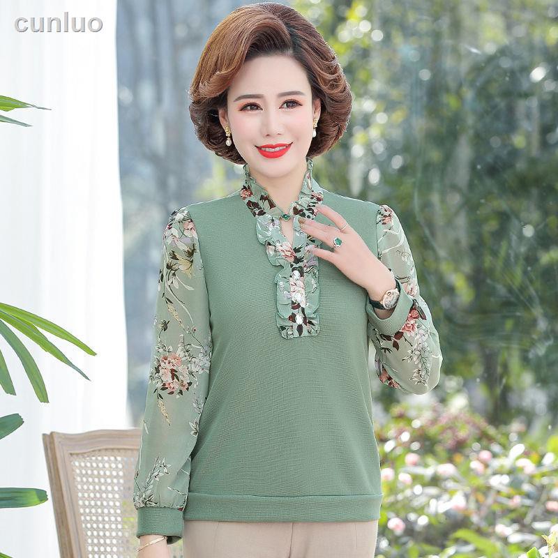 Áo Chiffon Tay Dài Dáng Rộng Thời Trang Mùa Xuân Dành Cho Phụ Nữ Trung Niên 2021 40-50 Tuổi