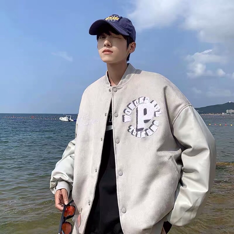 Áo khoác bóng chày Varsity Jacket dạ phối tay da in chữ unisex dáng rộng Ulzzang siêu chất ❤️