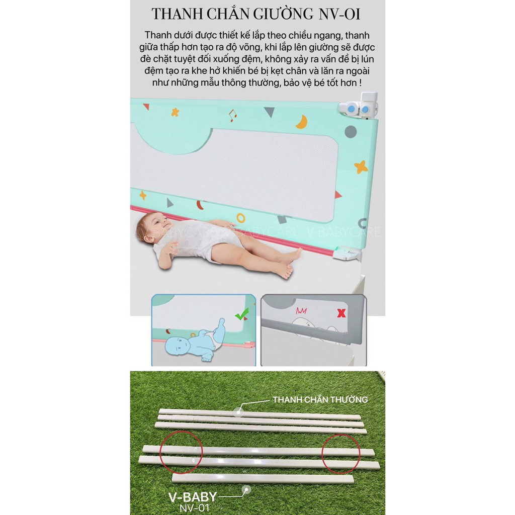 [Mã 267FMCGSALE giảm 8% đơn 500K] Thanh chắn giường Nhật Bản V-BABY NV01 &amp; N1 hàng cao cấp - 1 hộp 1 thanh