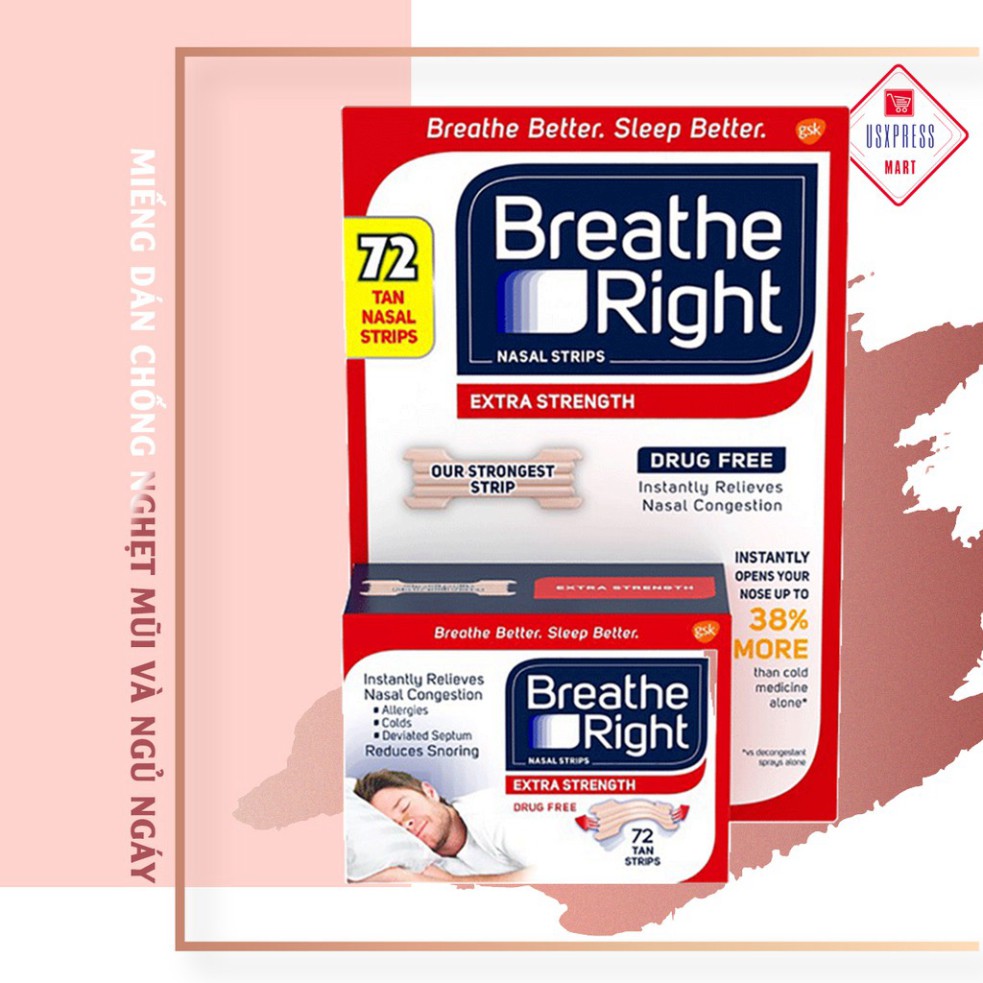 [Chính Hãng] 72 Miếng Dán Chống Nghẹt Mũi Và Ngủ Ngáy Thương Hiệu BREATHE RIGHT® 100% Hiệu Quả Tức Thì, Nhập Khẩu USA .